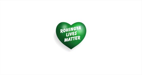 3D green Heart beating with ROHINGYA LIVES MATTER text. 3D Seamless Animation. Loopable animation of rendered heart on white background. For mailing, greeting card, web site, shop…