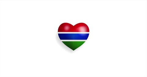 Heart beating with Gambia flag. 3D Seamless Animation. Loopable animation of rendered heart on white background. For mailing, greeting card, web site, shop…