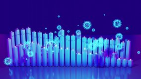 abstract graph of columns or bars around which coronaviruses like covid-19 fly. 3d infographic looping background in 4k. Numbers over columns, flowing animation. Fluctuations during pandemic - Powered by Shutterstock - Get 15% off with code: PIKWIZARD15