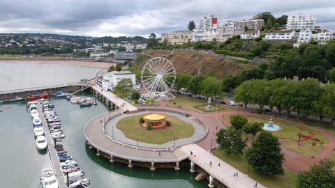 Ferris Wheel for Tourists on Vacation to Resort Town of Torquay, England - Aerial