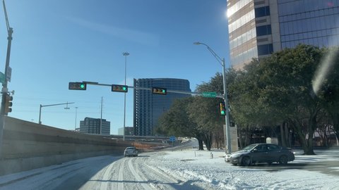 Dallas and almost all the north Texas cities are suffering from unexpected huge amounts of snow during this winter. Highways and tollways are full of snow and black ice. 02.15.2021,Dallas.