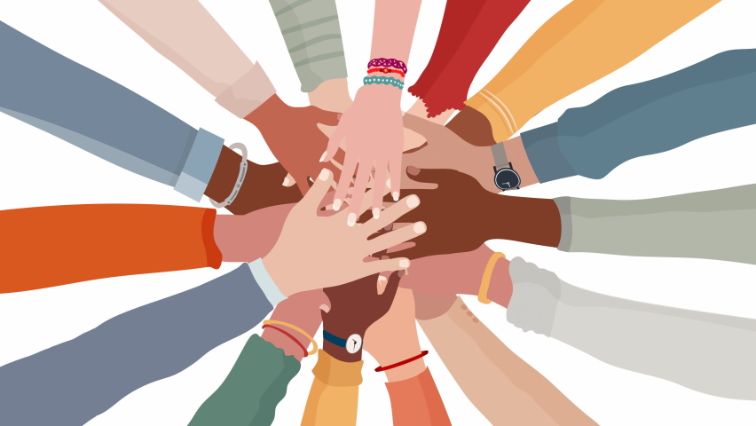 Group diverse arms and hands in a circle on top of each other. Mixed race. Racial equality. Different Nationalities. Diverse multiethnic and multicultural cultures. Antiracism. Teamwork
 Royalty-Free Stock Footage #1067494907