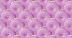 Minimal motion 3d art. Pink Donuts seamless animation pattern. Sweet, candy, bakery shop, Donuts lover concept. 4k vertical video