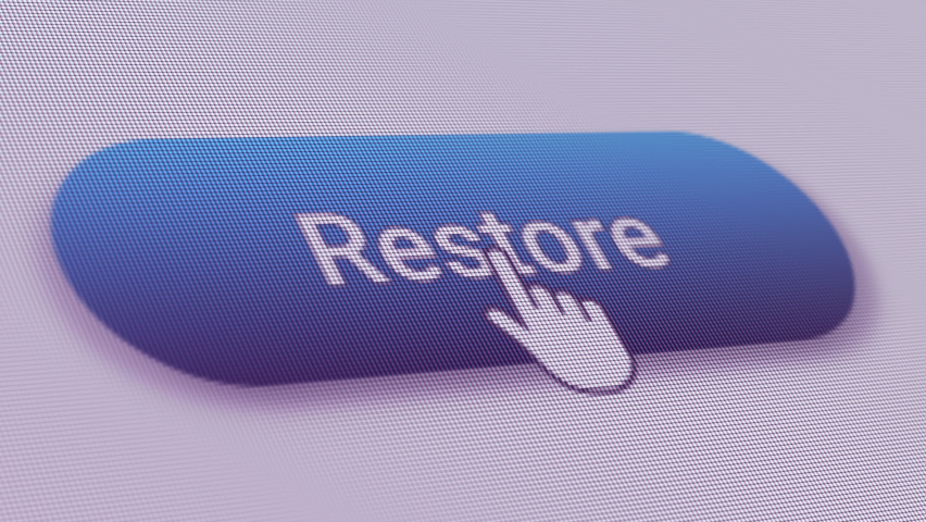 Restore Button Click Extreme Close Up 
Bring back or re-establish a previous right, practice, or situation.