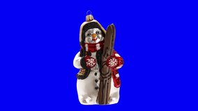 Snow man on blue screen and free space for your decoration 