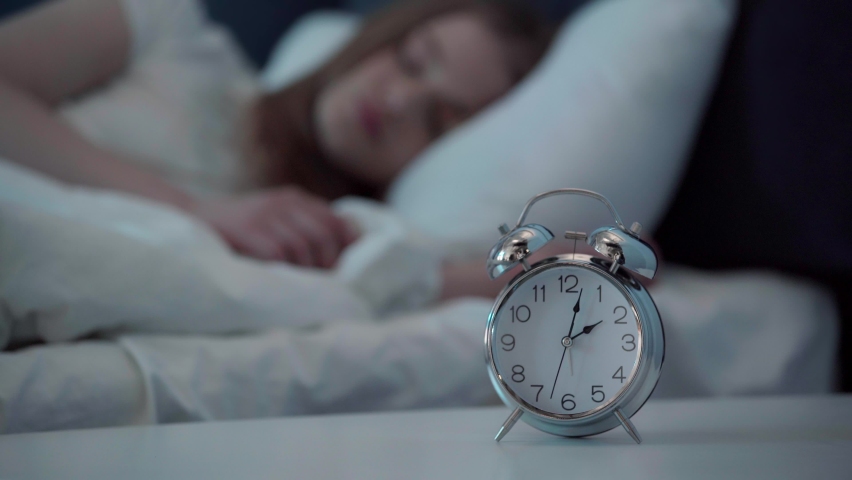 Selective focus of young woman having trouble sleeping Royalty-Free Stock Footage #1067510435
