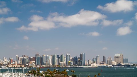 Time lapse across the San Diego Bay at the San Diego skyline.