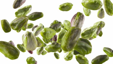 Flying of Peeled Pistachios in White Background with Alpha Channel