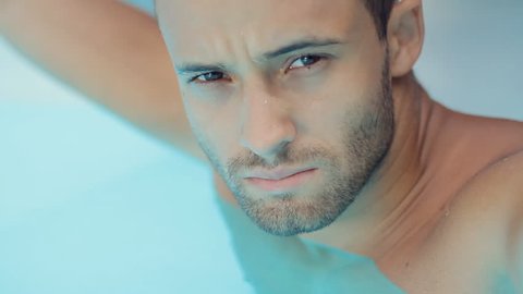 Handsome Naked Man Water Pool Outdoors Stock Footage Video (100%