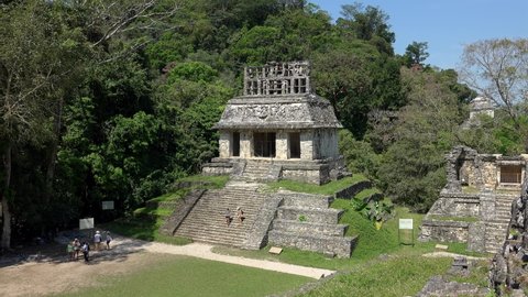 Temple of the Sun in Palenque Mayan ruins. Mexico.