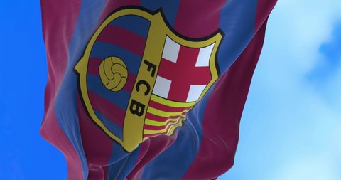 Barcelona , SPAIN - 17 February 2021 - Animated flag of Spanish football club FC Barcelona.

