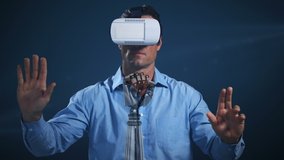 Animation of digital cloud, numbers processing over man wearing vr headset in background. Digital interface global connection and communication concept digitally generated video.
