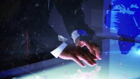 Animation of scope scanning and data processing over man using interactive screen in background. Digital interface global connection and communication concept digitally generated video. - Powered by Shutterstock - Get 15% off with code: PIKWIZARD15