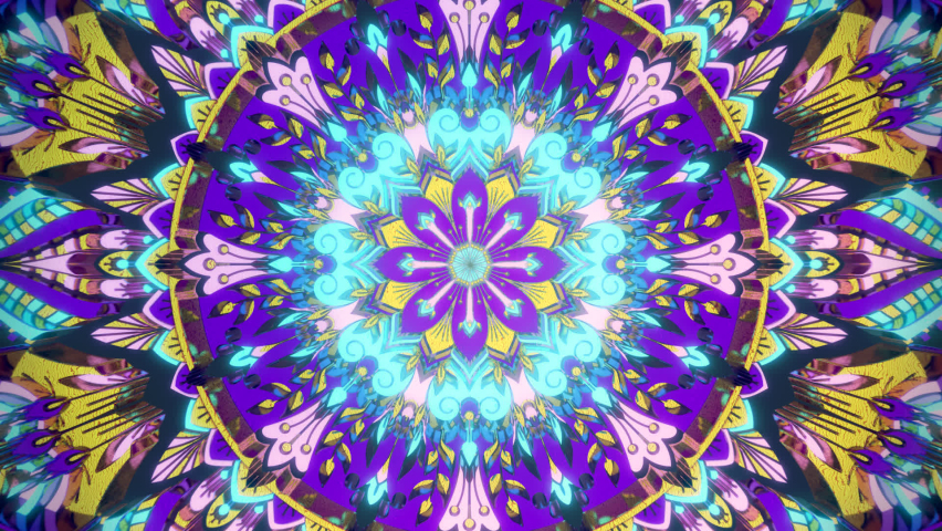 Mandala 3D Kaleidoscope seamless loop Psychedelic Trippy Futuristic Traditional Tunnel Pattern for Consciousness Meditation Background Video Relaxing Ethnic Colorful pattern  Chakra Kundalini Yoga | Shutterstock HD Video #1067542796