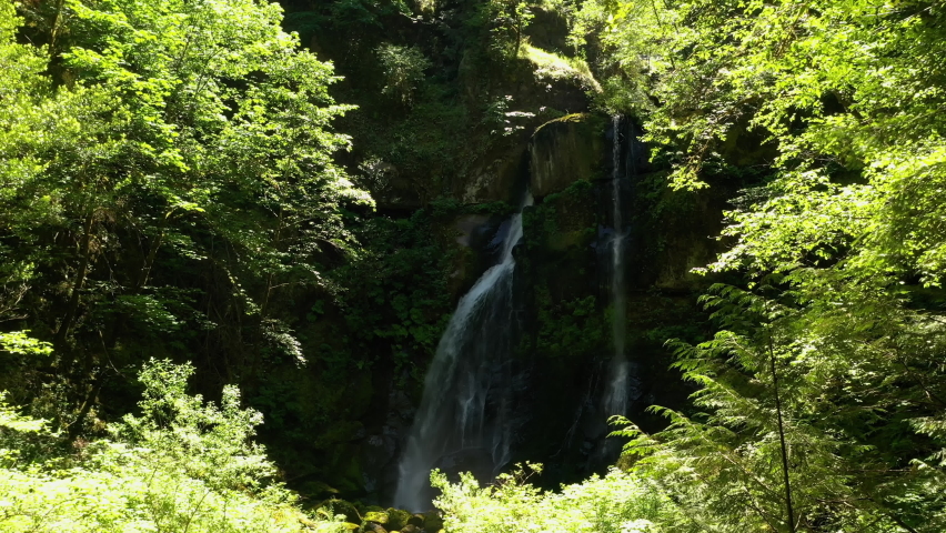 Beautiful Elk Creek Falls in the forest of Powers, Oregon -aerial