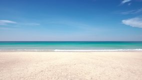 Phuket Thailand Sea Beach. Nature Video Beach sea landscape. Sea water clear and sand beach. Blue sky clear background.