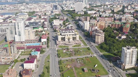 Kazan, Russia - August 5, 2020: Tatar State Puppet Theater Ekiyat, Aerial View