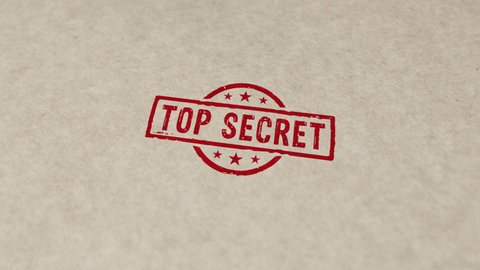 Top secret confidential stamp and hand stamping impact animation. Business and non public document 3D rendered concept.