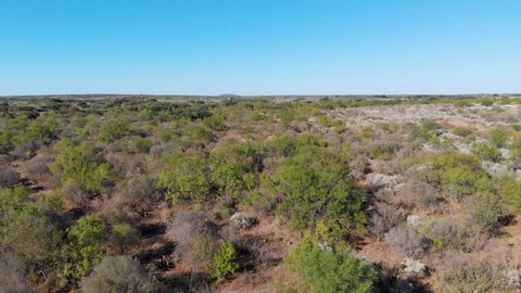 Drone shot flying over south Texas landscape, brush country