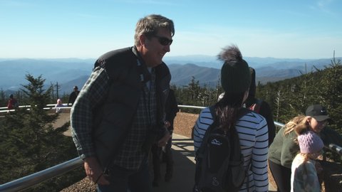 Gatlinburg , Tennessee , United States - 11 26 2020: Hikers walking at Clingman's Dome in the Great Smoky Mountains