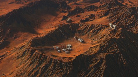 landscape of the planet Mars. surface with hills and depressions, mountains damaged by erosion and kratars. filming from the satellite. 3D animation