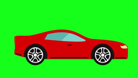Running car animation on green screen chroma key, seamless loop, flat design, graphic source element