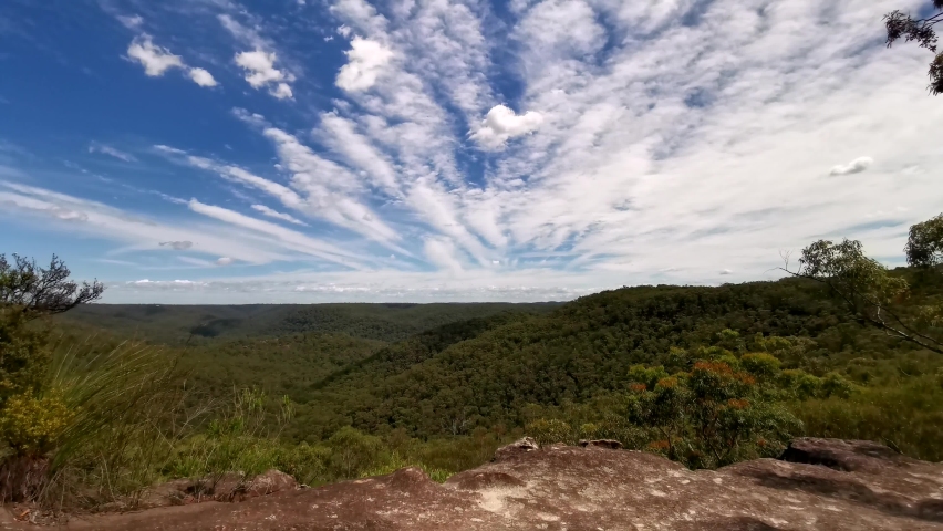 Beautiful time lapse video of a lookout view with mountains and valleys, Sydney, New South Wales, Australia
