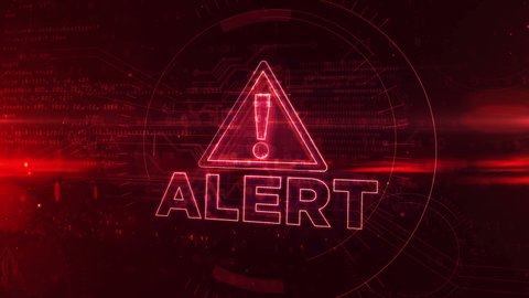 Alert warning concept with exclamation symbol, danger, cyber attack and computer security breach icon loop. Futuristic abstract 3d rendering animation.