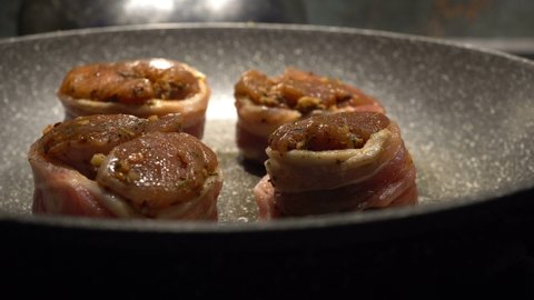 4k Pork Medallions Are Prepared In A Frying Pan