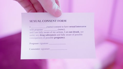 Sexual intercourse legal agreement card ready in romantic bedroom 4K
