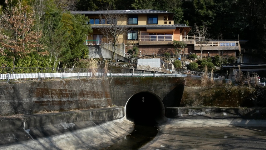 Japanese House on Bridge over canal. Taken in 4k, Kyoto, Japan.