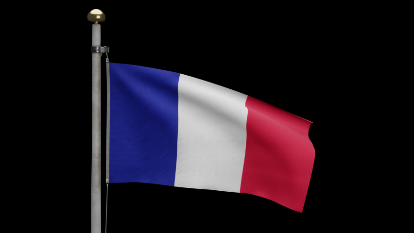 3D illustration Alpha channel of French flag waving in wind. Close up of France banner blowing and smooth silk. Cloth fabric texture ensign background. Use for national day and country occasions-Dan