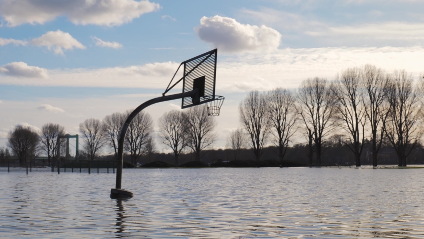 Flooded basketball court Footage Stock Clips