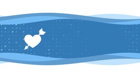 Animation of blue banner waves movement with white cupid arrow symbol on the left. On the background there are small white shapes. Seamless looped 4k animation on white background