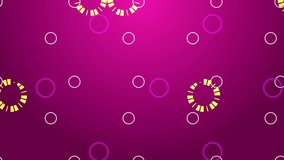 Spinning Circular Shapes - Group of Circles and Shapes spinning around - Pink Circles, Yellow Circles and White Circles moving over a Purple Gradient Background