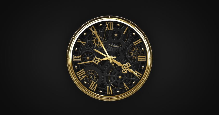 Handmade gold clock in close-up zoom. And the second part as an endless loop of running clock time. Two parts in one 4k video. Royalty-Free Stock Footage #1067623037
