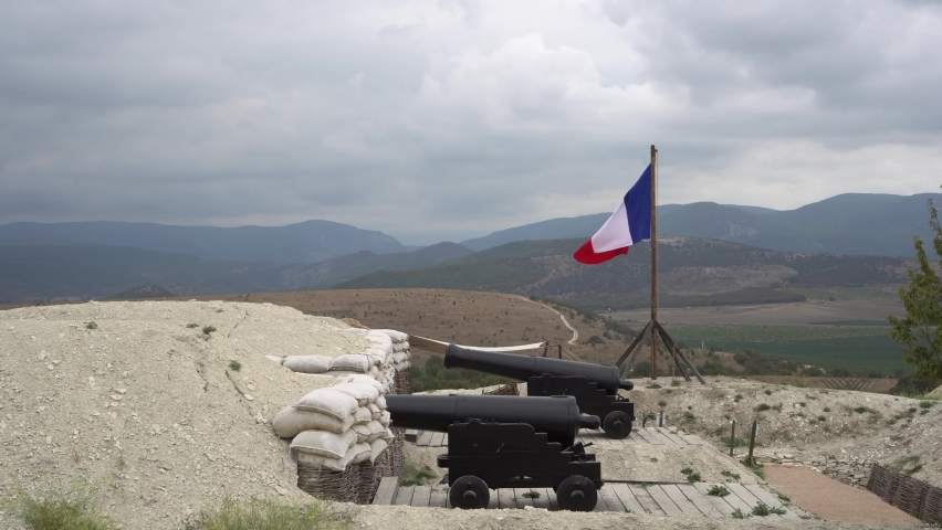 Battle of Waterloo. French Army, Military guns on the battlefield