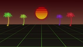80s grid sunset and palms. 3d animation - Powered by Shutterstock - Get 15% off with code: PIKWIZARD15