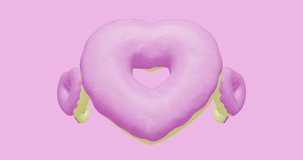Minimal motion design. 3d creative glazed heart donuts in pink abstract space. Donuts lover, Sweet, candy,party shop, birthday party, valentines day, greatings concept 4k video