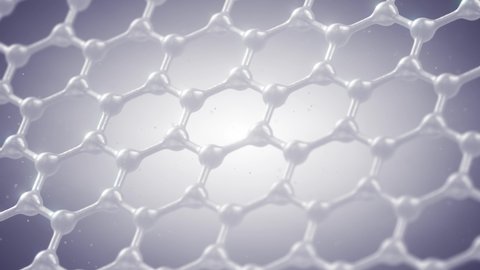 3d render animation of camera panning over graphene sheet. Graphene based nanotechnology concept.