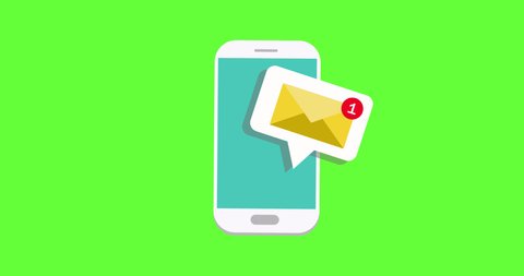 getting an email on smartphone notification, Email app for mobile, Email notification on smartphone on green screen - conceptual animation video clip