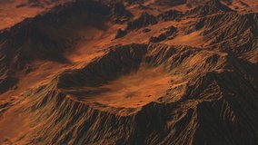 landscape of the planet Mars. surface with hills and depressions, mountains damaged by erosion and kratars. filming from the satellite. 3D animation