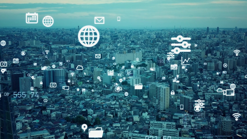 Smart city and communication network concept. 5G. IoT (Internet of Things). Telecommunication. | Shutterstock HD Video #1067647574