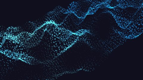 Liquid abstract background. Abstract blue particles background. Particles Waving Background. Looped abstract background of glow particles. 4k looped abstract 3D animation