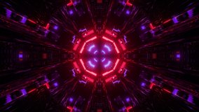 A 3D animations of futuristic cool kaleidoscopic visuals in vibrant red and purple colors in 4K