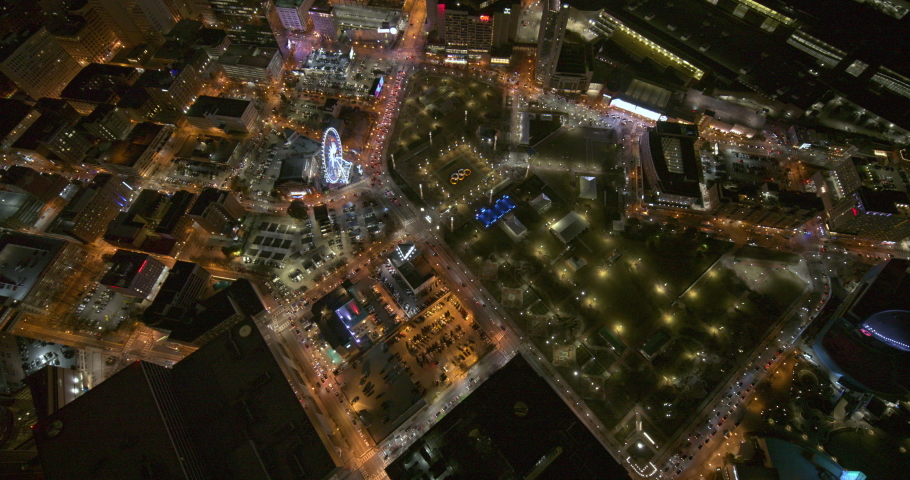 Atlanta Georgia Aerial v602 tilt up parallax reveal of the city skyline at night - Shot with Inspire 2, X7 camera - March 2020