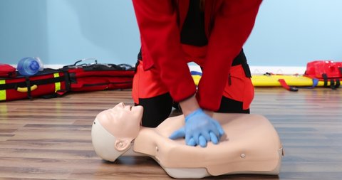 Adult CPR training and First Aid Instruction. First Aid Cardiopulmonary Resuscitation, How to do the CPR Technique.