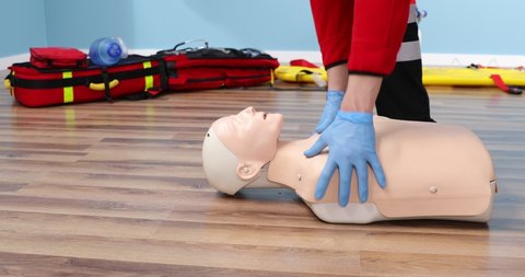 Adult CPR training and First Aid Instruction. First Aid Cardiopulmonary Resuscitation, How to do the CPR Technique.