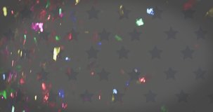 Animation of multi coloured confetti falling over american flag. Celebration and patriotism concept digitally generated video.