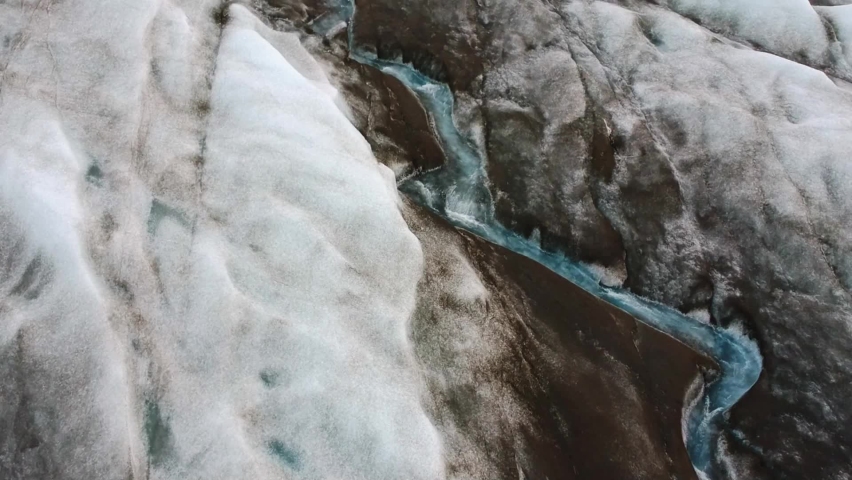 Drone shot of a glacier river in greenland